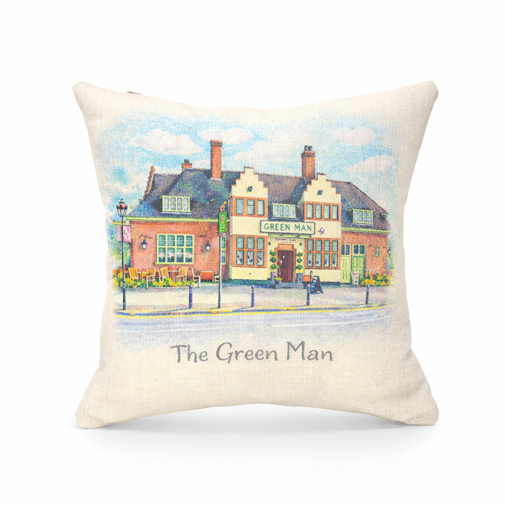 Harborne - Cushion - Artistic Illustration Design - The Green Man Pub