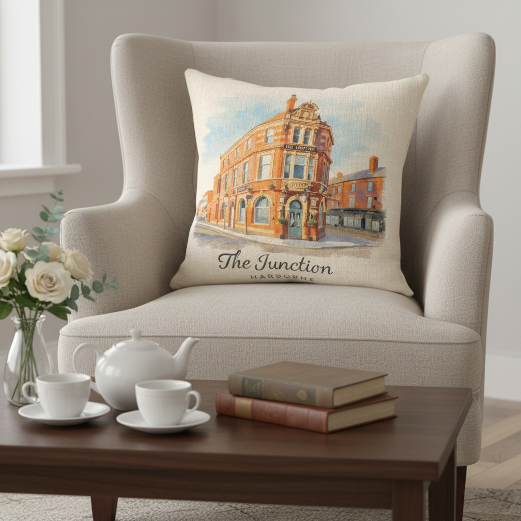 Harborne - Cushion - Stylised Painting Design - The Junction Pub