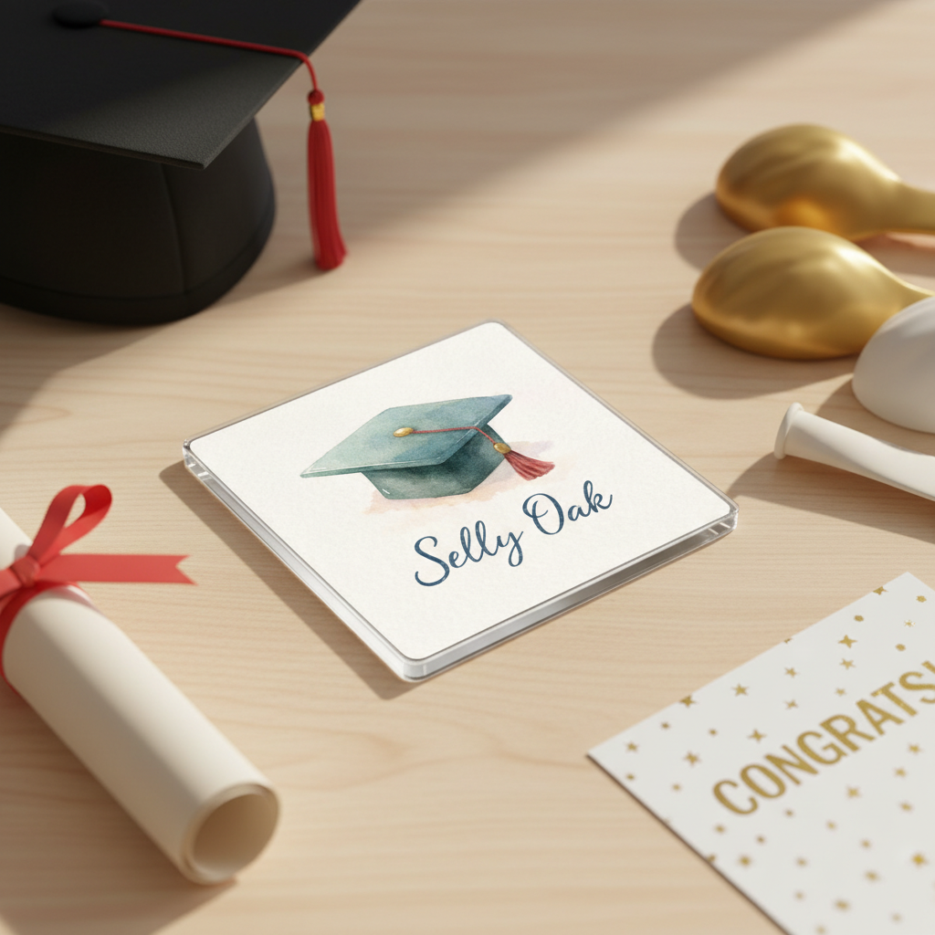 Selly Oak - Coaster - Soft Watercolours - Graduation Cap