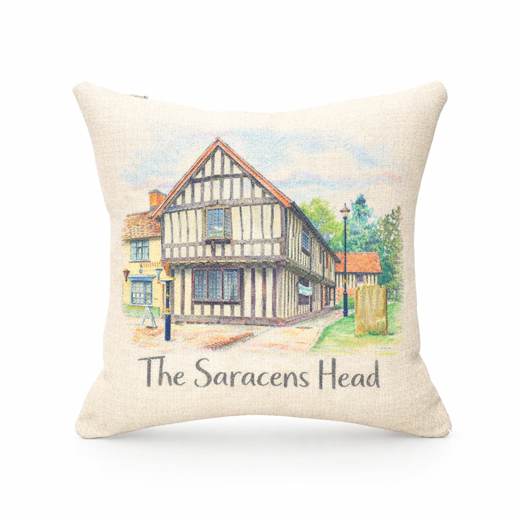 Kings Norton - Cushion - Artistic Illustration Design - The Saracen's Head Pub
