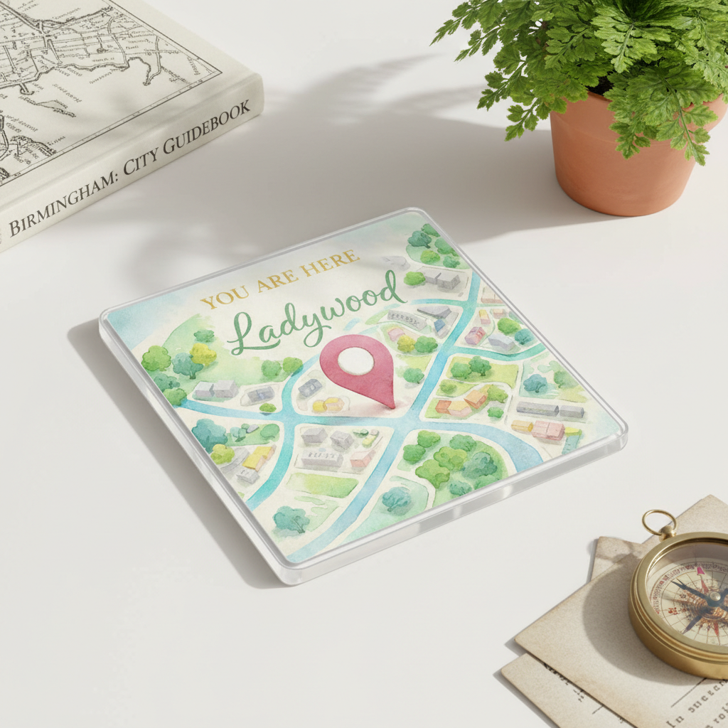 Ladywood - Coaster - Soft Watercolours - Location Pin