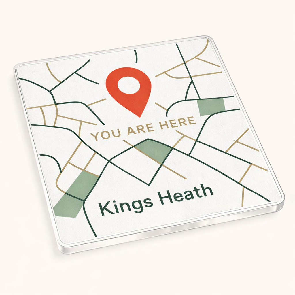 Kings Heath - Coaster - Geometric Lines - Location Pin