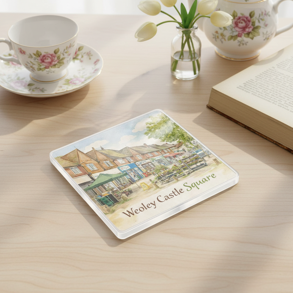 Weoley Castle - Coaster - Soft Watercolours - Weoley Castle Square