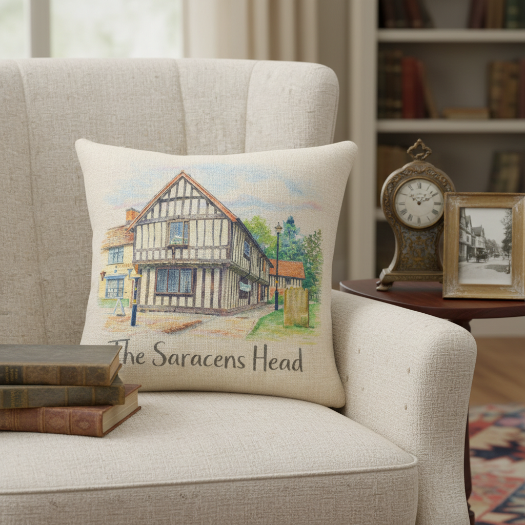 Kings Norton - Cushion - Artistic Illustration Design - The Saracen's Head Pub