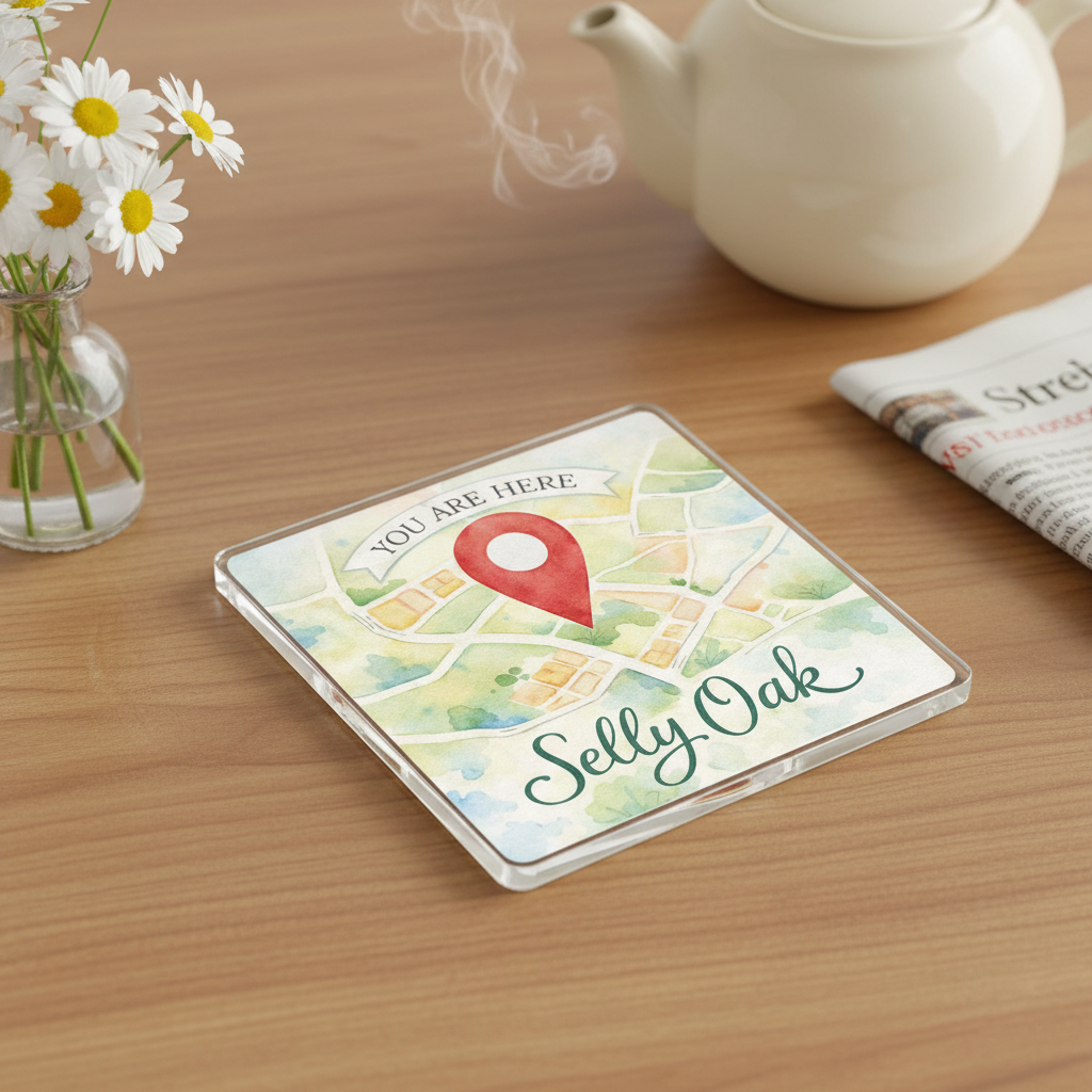 Selly Oak - Coaster - Soft Watercolours - Location Pin