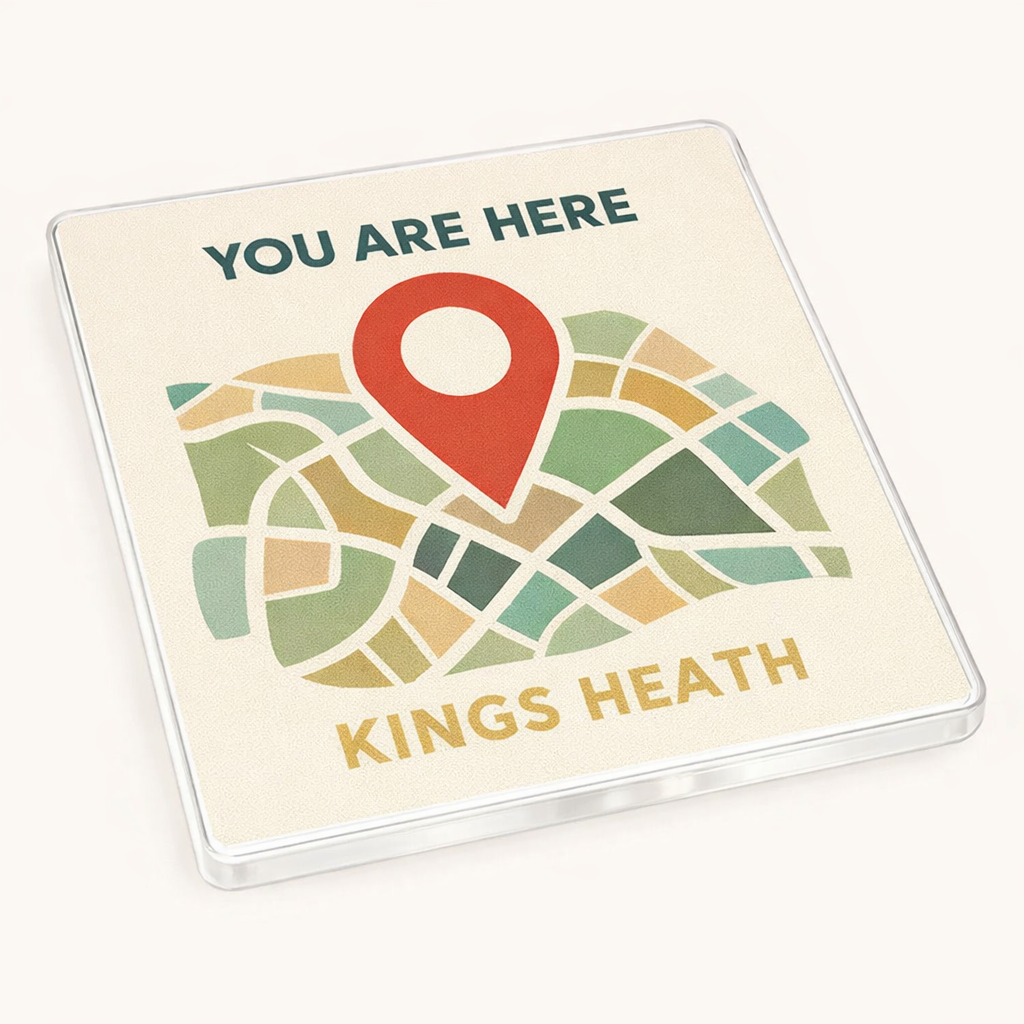 Kings Heath - Coaster - Mid-Century Retro - Location Pin