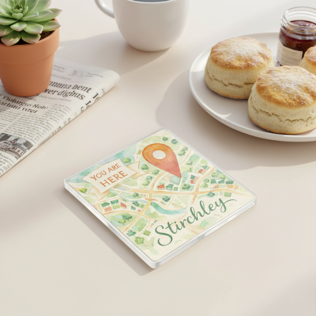 Stirchley - Coaster - Soft Watercolours - Location Pin