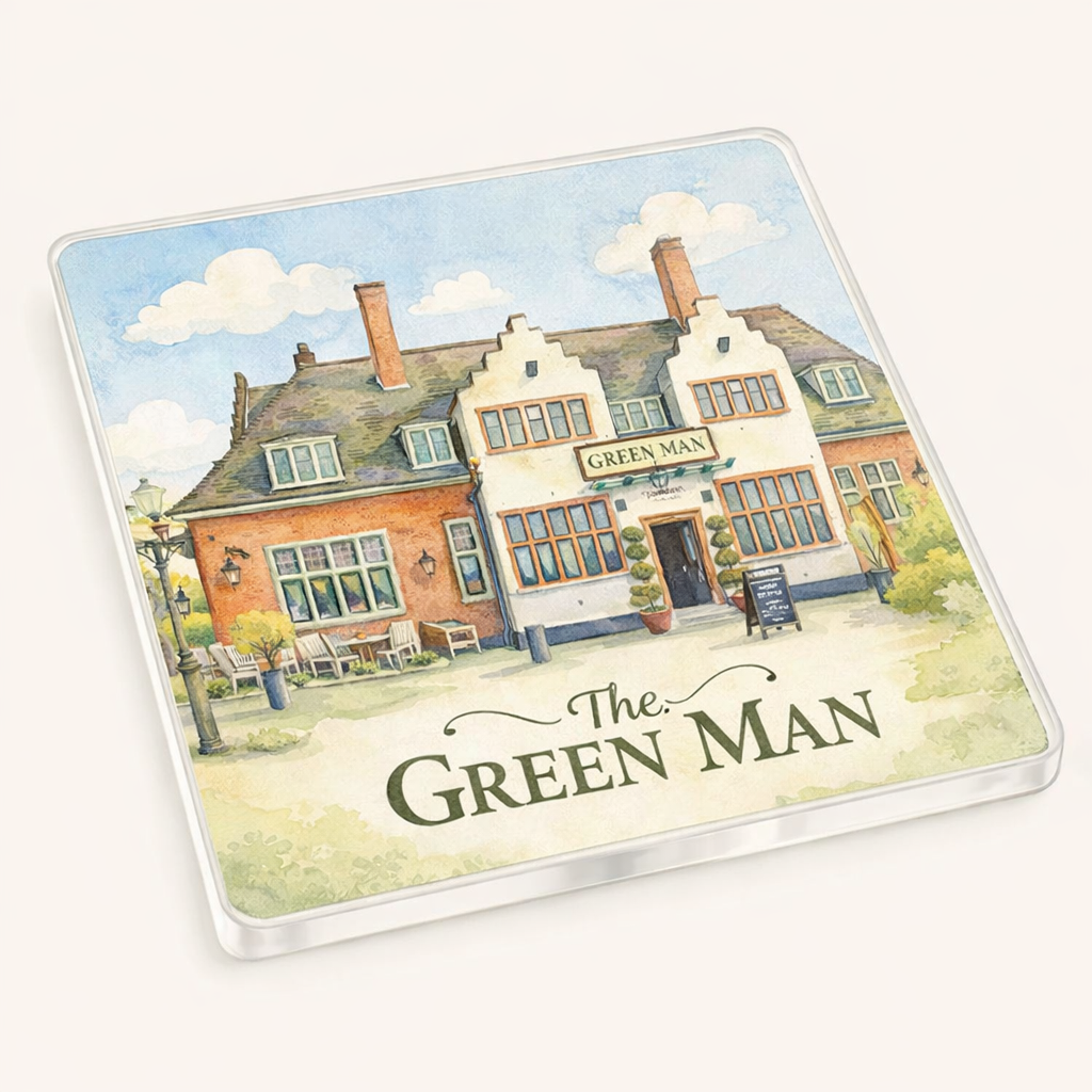 Harborne - Coaster - Soft Watercolours - The Green Man Pub