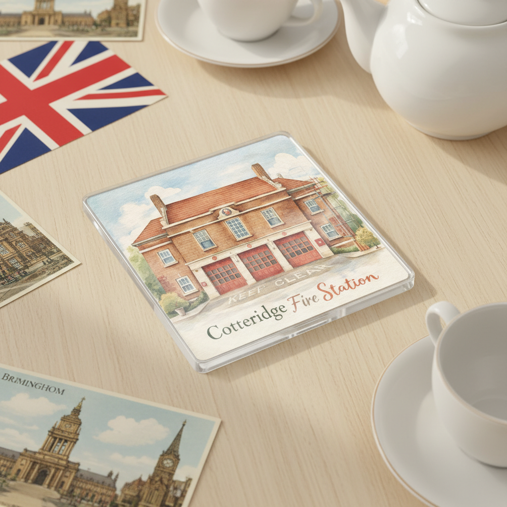 Cotteridge - Coaster - Soft Watercolours - Cotteridge Fire Station