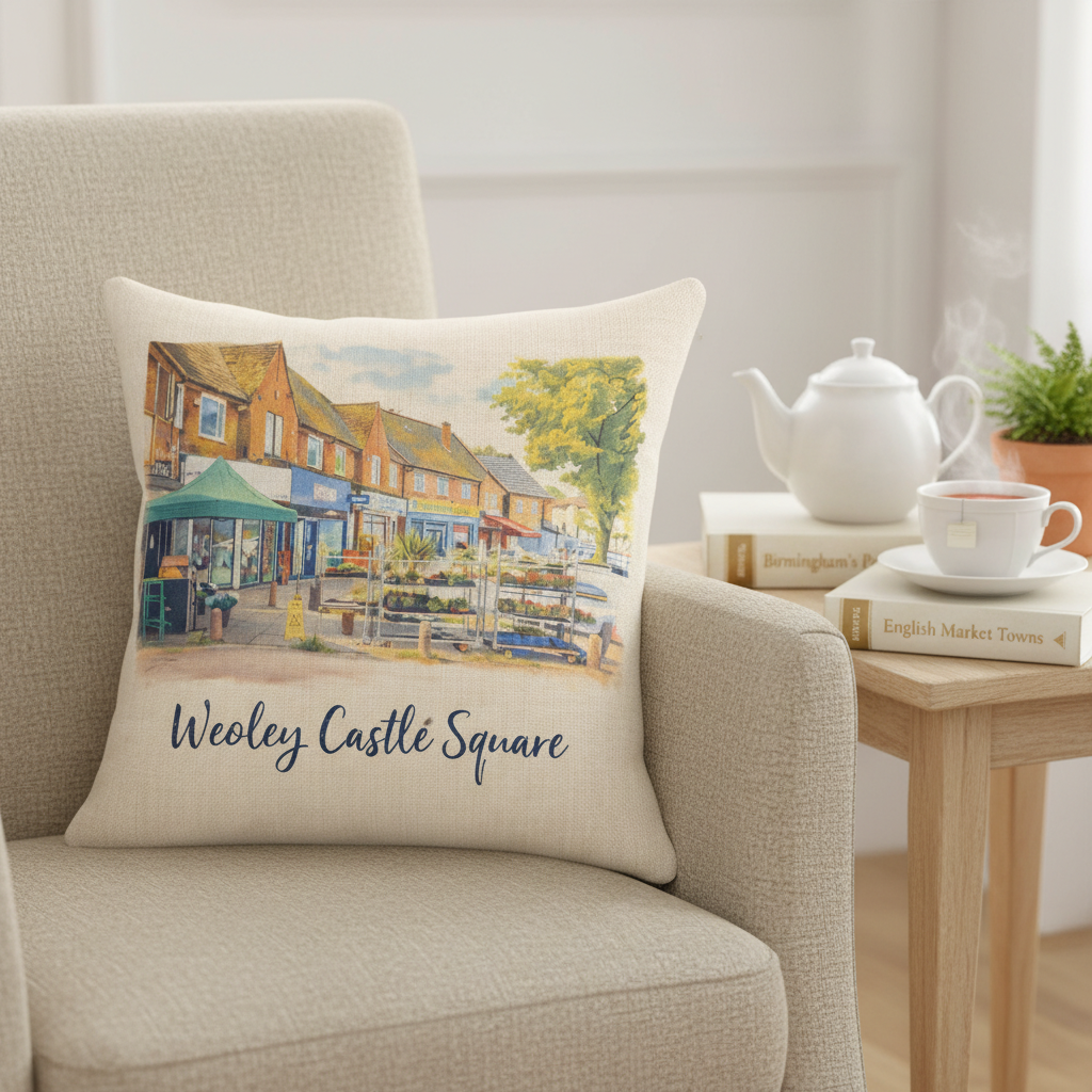 Weoley Castle - Cushion - Stylised Painting Design - Weoley Castle Square