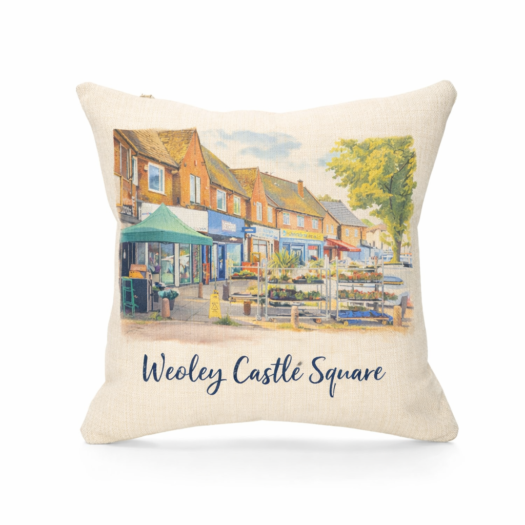 Weoley Castle - Cushion - Stylised Painting Design - Weoley Castle Square