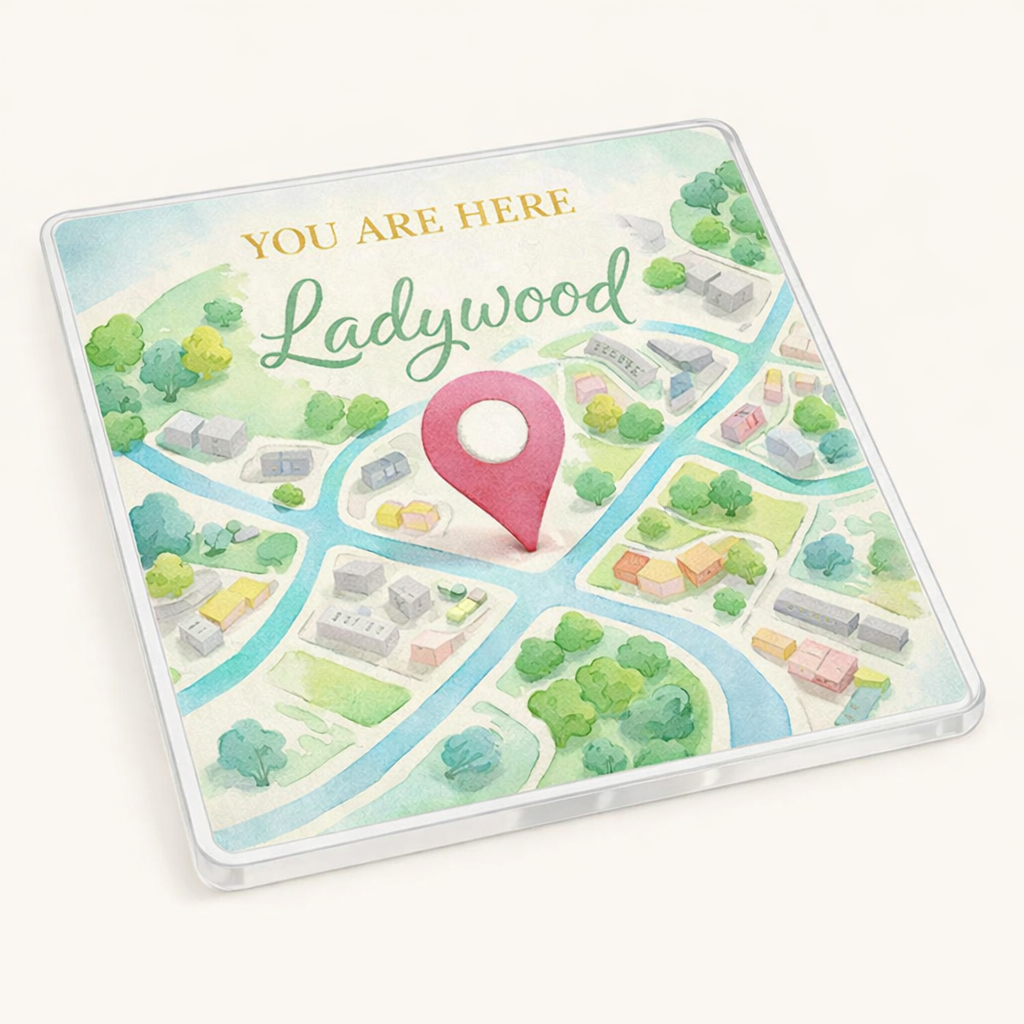 Ladywood - Coaster - Soft Watercolours - Location Pin