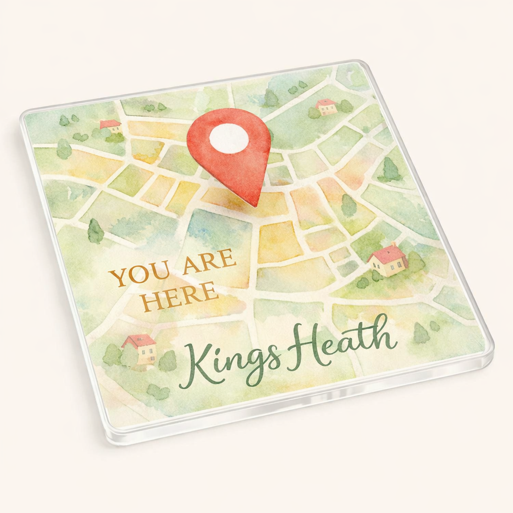 Kings Heath - Coaster - Soft Watercolours - Location Pin
