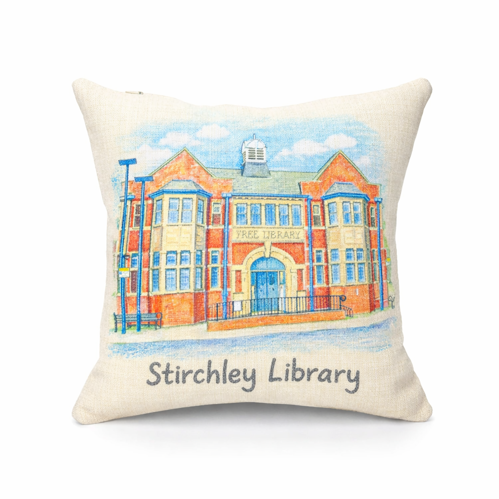Stirchley - Cushion - Artistic Illustration Design - Stirchley Library