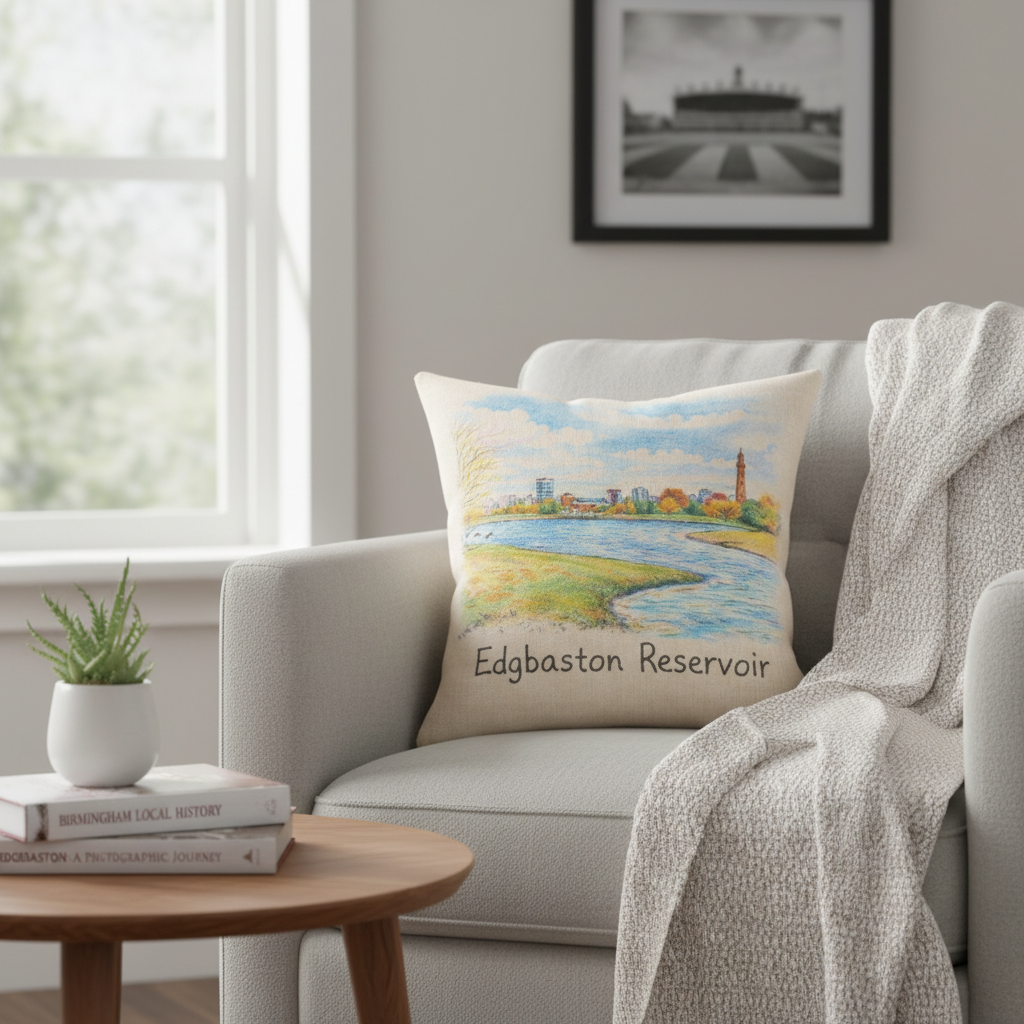 Edgbaston - Cushion - Artistic Illustration Design - Edgbaston Reservoir