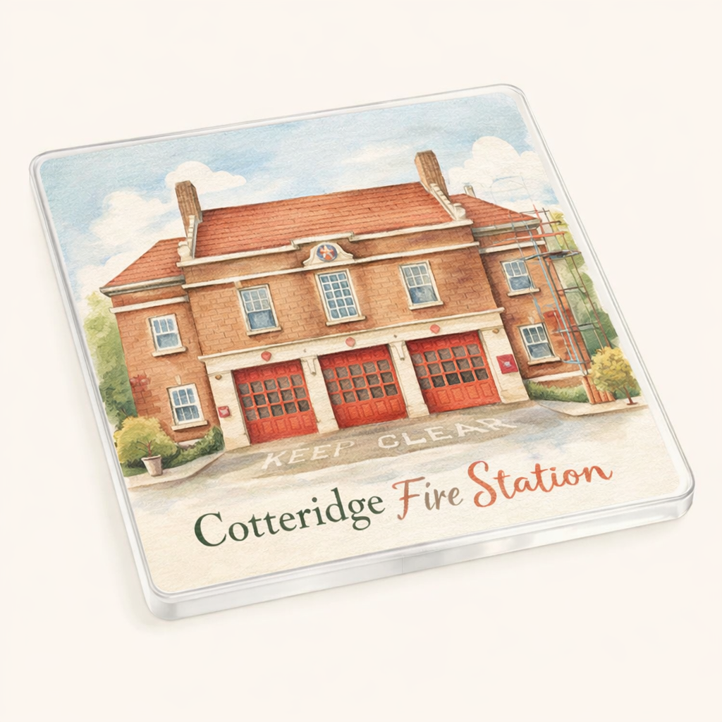 Cotteridge - Coaster - Soft Watercolours - Cotteridge Fire Station
