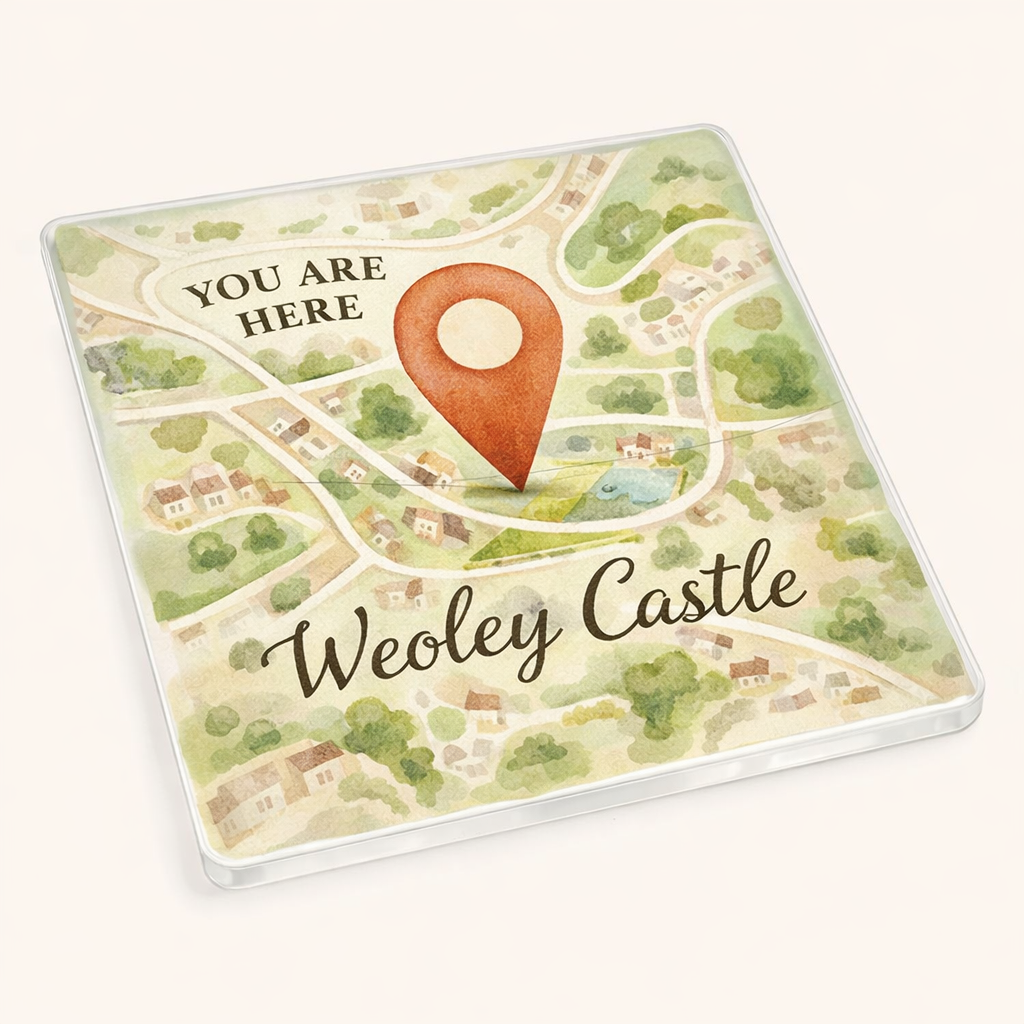 Weoley Castle - Coaster - Soft Watercolours - Location Pin
