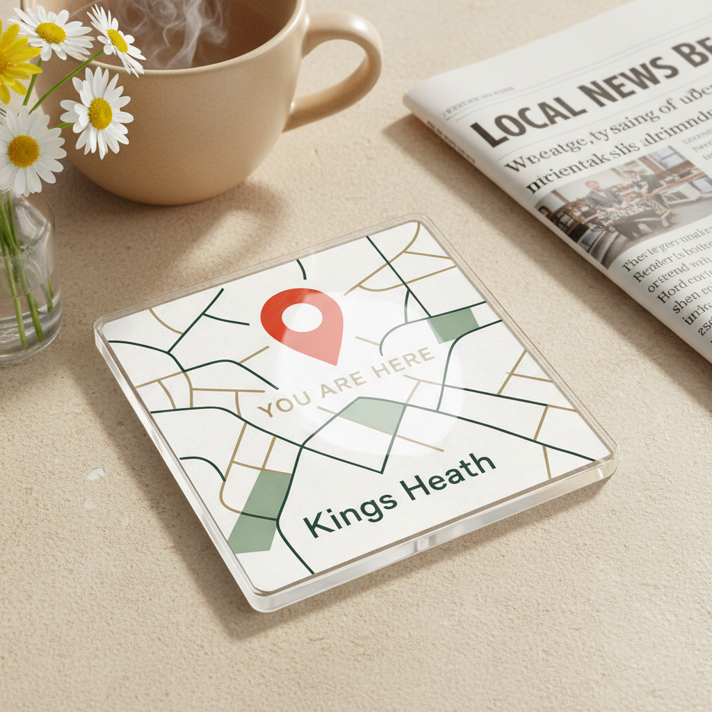 Kings Heath - Coaster - Geometric Lines - Location Pin