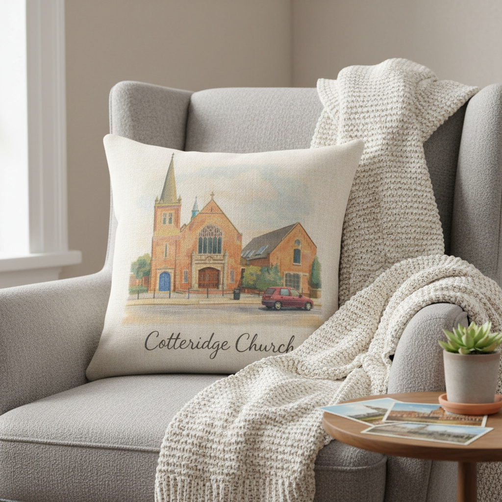 Cotteridge - Cushion - Stylised Painting Design - Cotteridge Church
