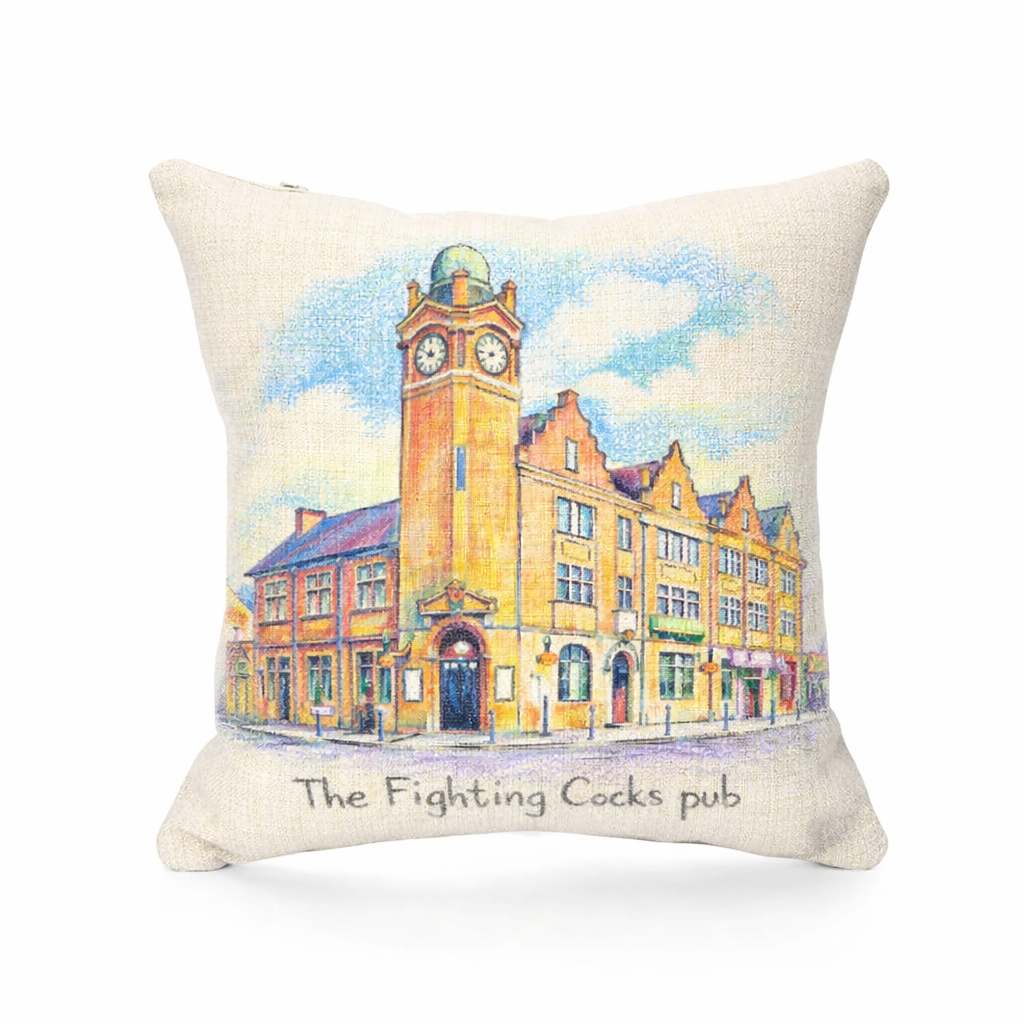 Moseley - Cushion - Artistic Illustration Design - The Fighting Cocks Pub