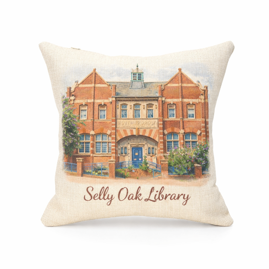 Selly Oak - Cushion - Stylised Painting Design - Selly Oak Library