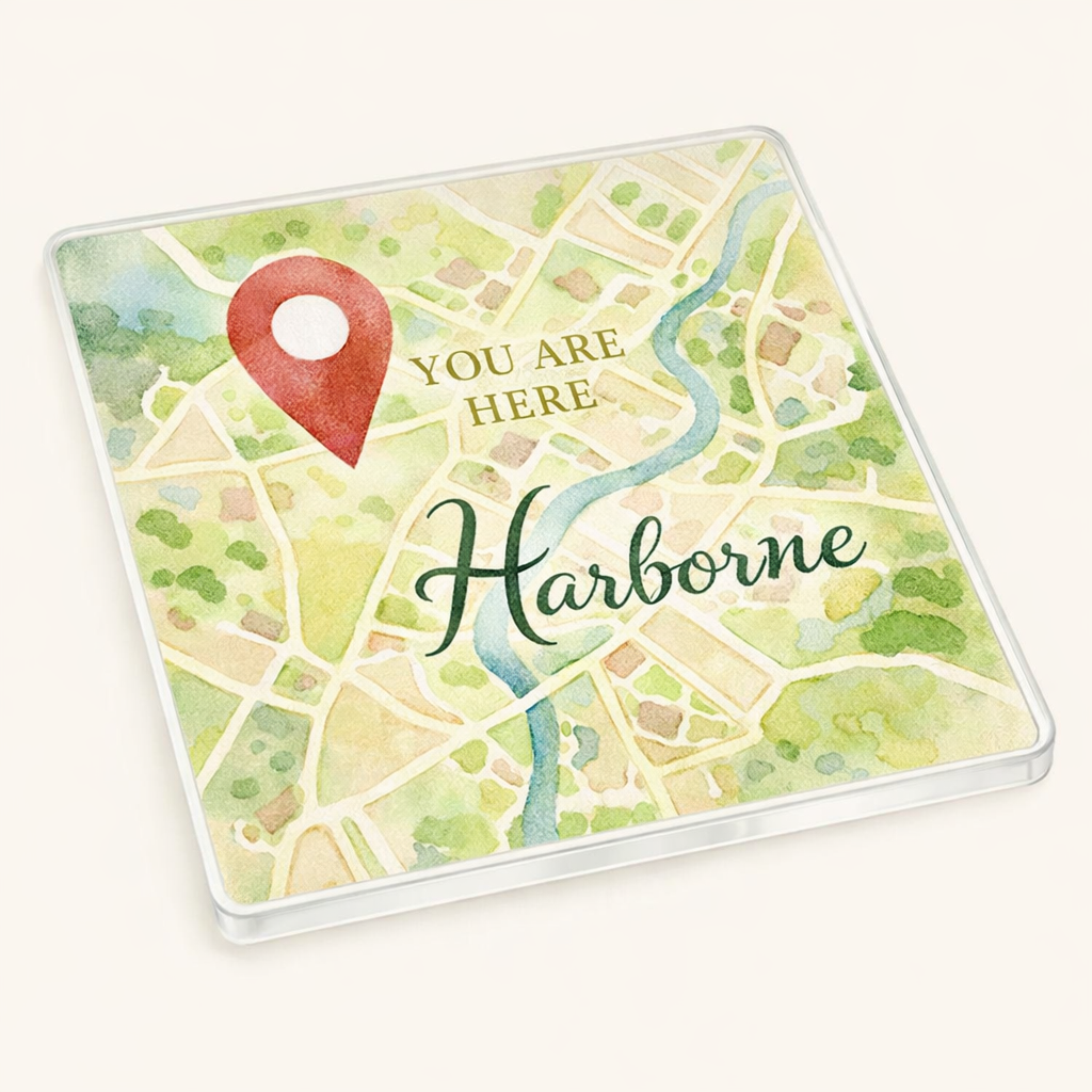 Harborne - Coaster - Soft Watercolours - Location Pin