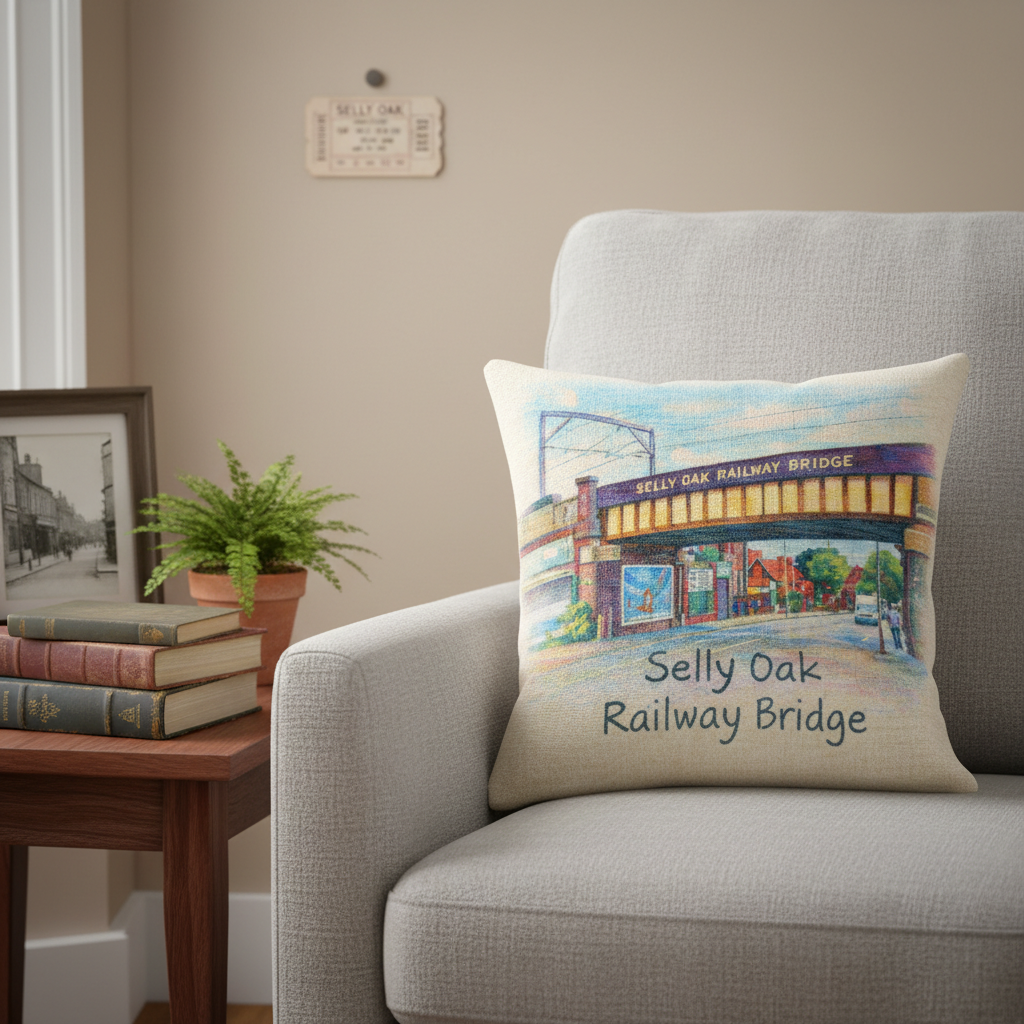 Selly Oak - Cushion - Artistic Illustration Design - Selly Oak Railyway  Bridge