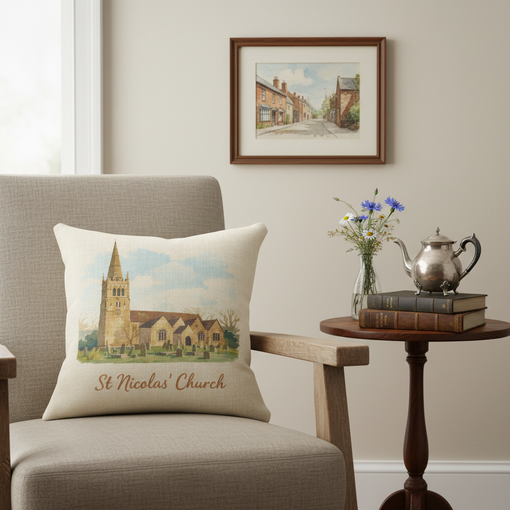 Kings Norton - Cushion - Stylised Painting Design - St Nicolas Church
