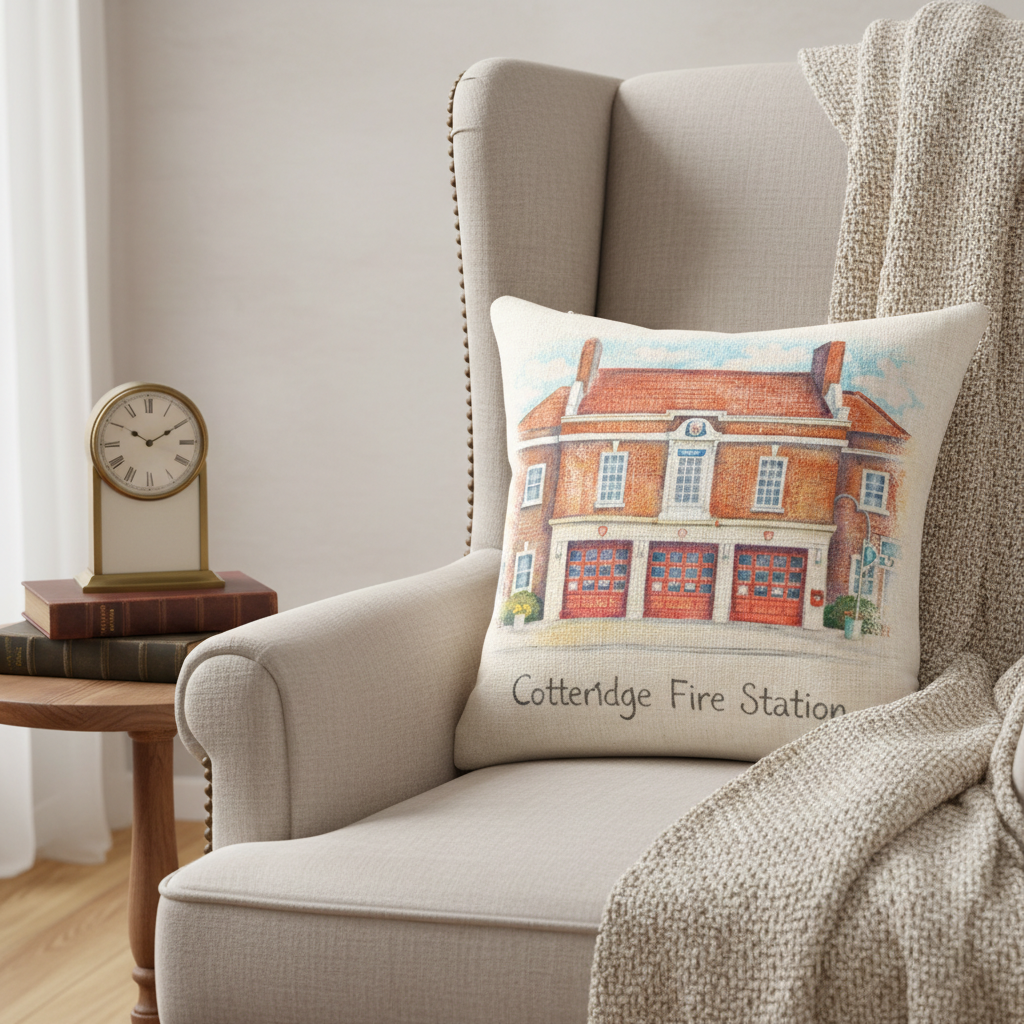 Cotteridge - Cushion - Artistic Illustration Design - Fire Station