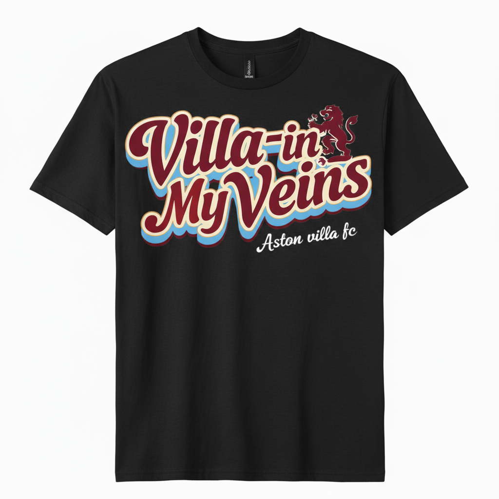 Retro Cotton T-Shirt Gift - Aston Villa Fan Apparel with Bold Lion Design - Personalised Football Supporter Tee