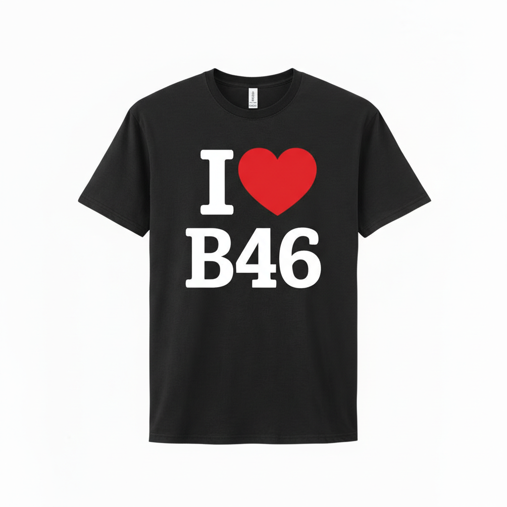 B46 - T-Shirt - I Heart B46 Design - Coleshill | Water Orton | Shustoke | Nether Whitacre | Blyth End | Furnace End | Duke End | Maxstoke | Lea Marston