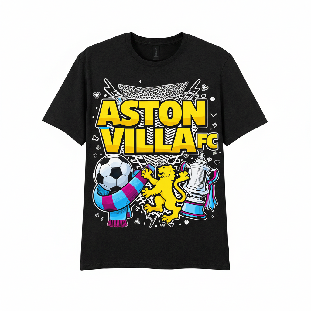 Aston Villa Football Fan T-Shirt - 100% Cotton Gift with Lionheart Vibes Illustration - Unique Sports Enthusiast Present