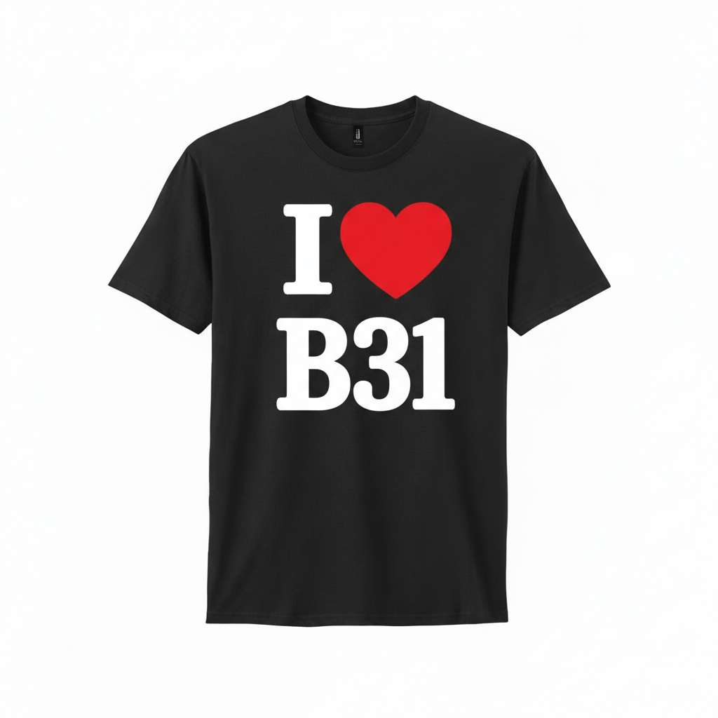 B31 - T-Shirt - I Heart B31 Design - Northfield | Longbridge | West Heath | Shenley Green | Frankley | Bartley Green