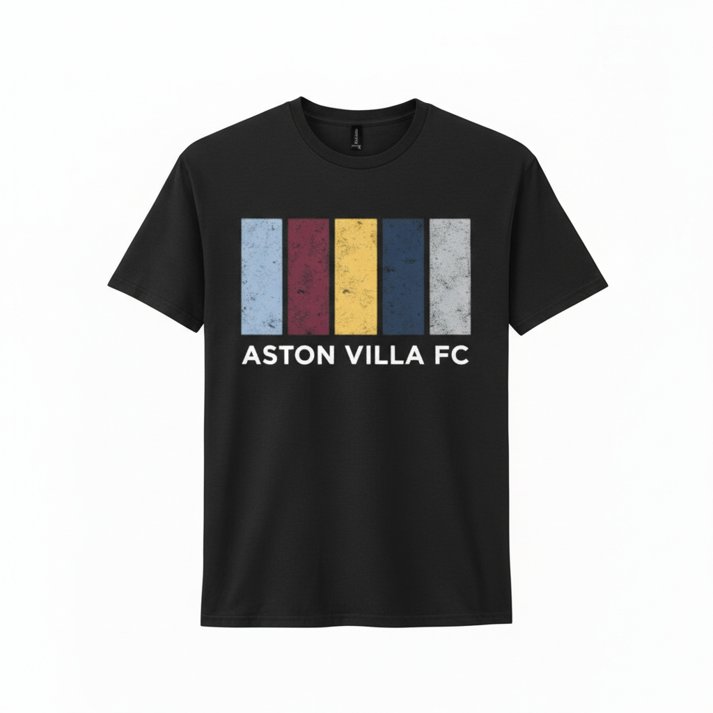 Aston Villa FC Minimalist T-Shirt Gift - 100% Cotton Modern Stripes Design for Football Fans