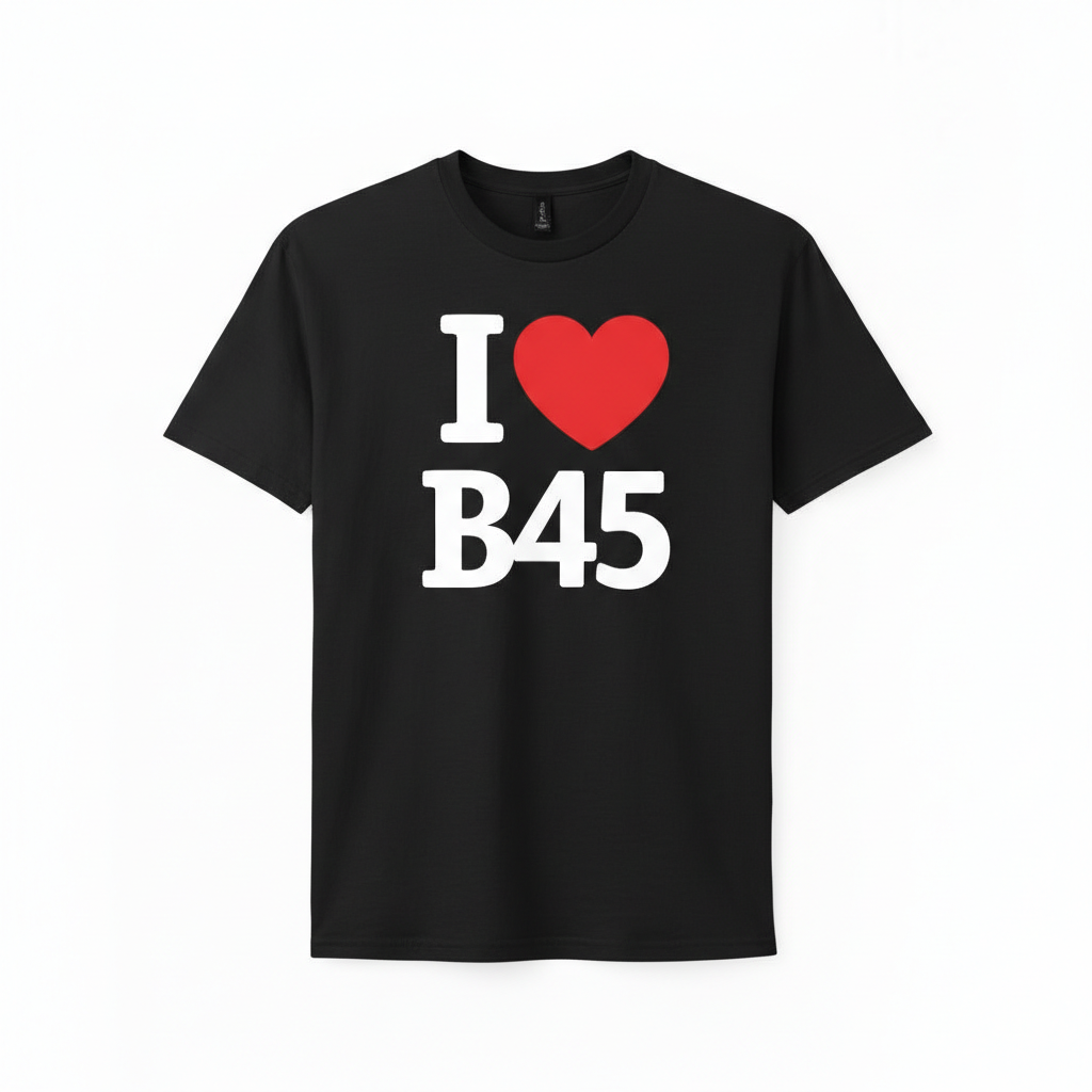 B45 - T-Shirt - I Heart B45 Design - Rednal | New Frankley | Rubery | Cofton Hackett | Barnt Green | Lickey | Longbridge | Northfield | Apes Dale