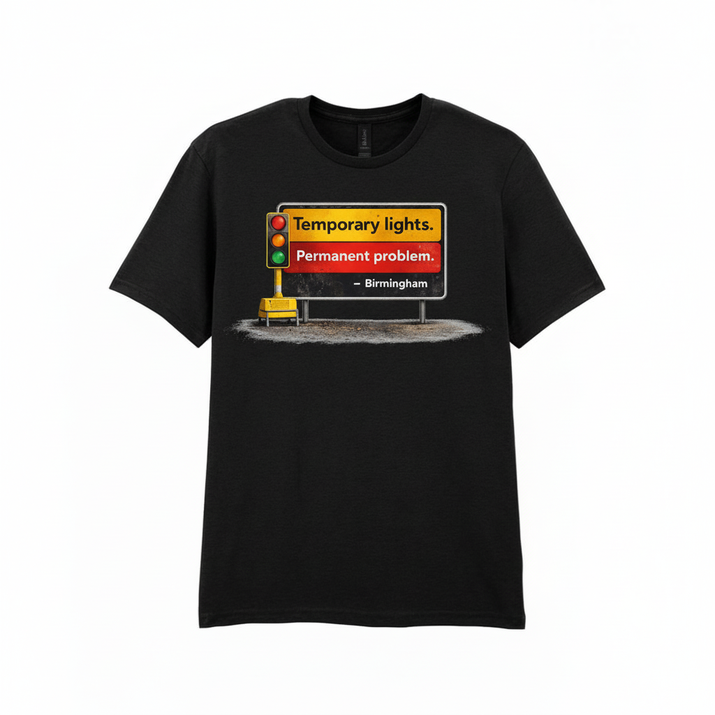 Birmingham - T-Shirt - Humorous Temporary Traffic Lights are Permanent in Brum Design