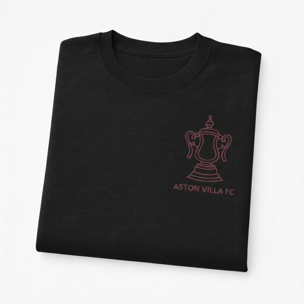 Aston Villa Victory Outline T-Shirt Gift - Minimalist Maroon Trophy Fan Apparel for Aston Villa Enthusiasts
