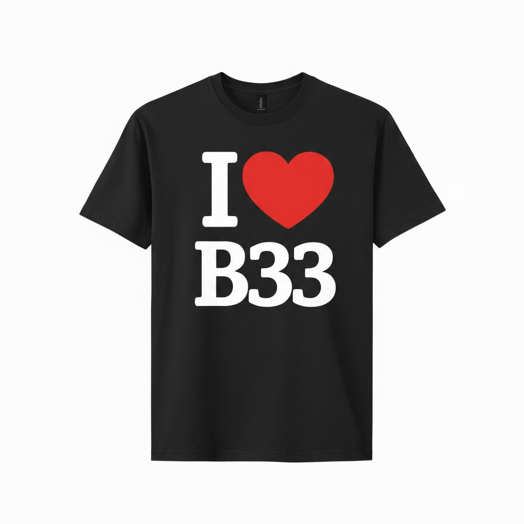 B33 - T-Shirt - I Heart B33 Design - Kitts Green | Stechford | Lea Hall | Garretts Green | Lyndon Green