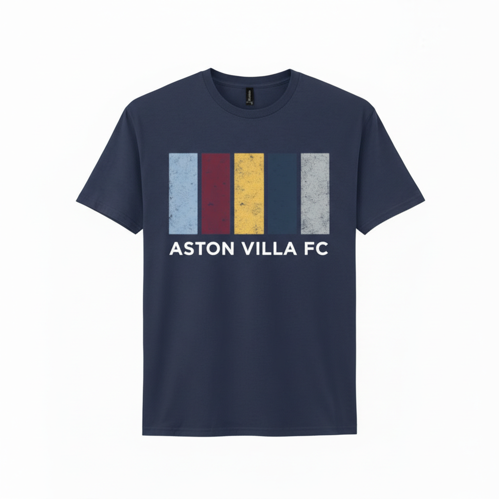 Aston Villa FC Minimalist T-Shirt Gift - 100% Cotton Modern Stripes Design for Football Fans