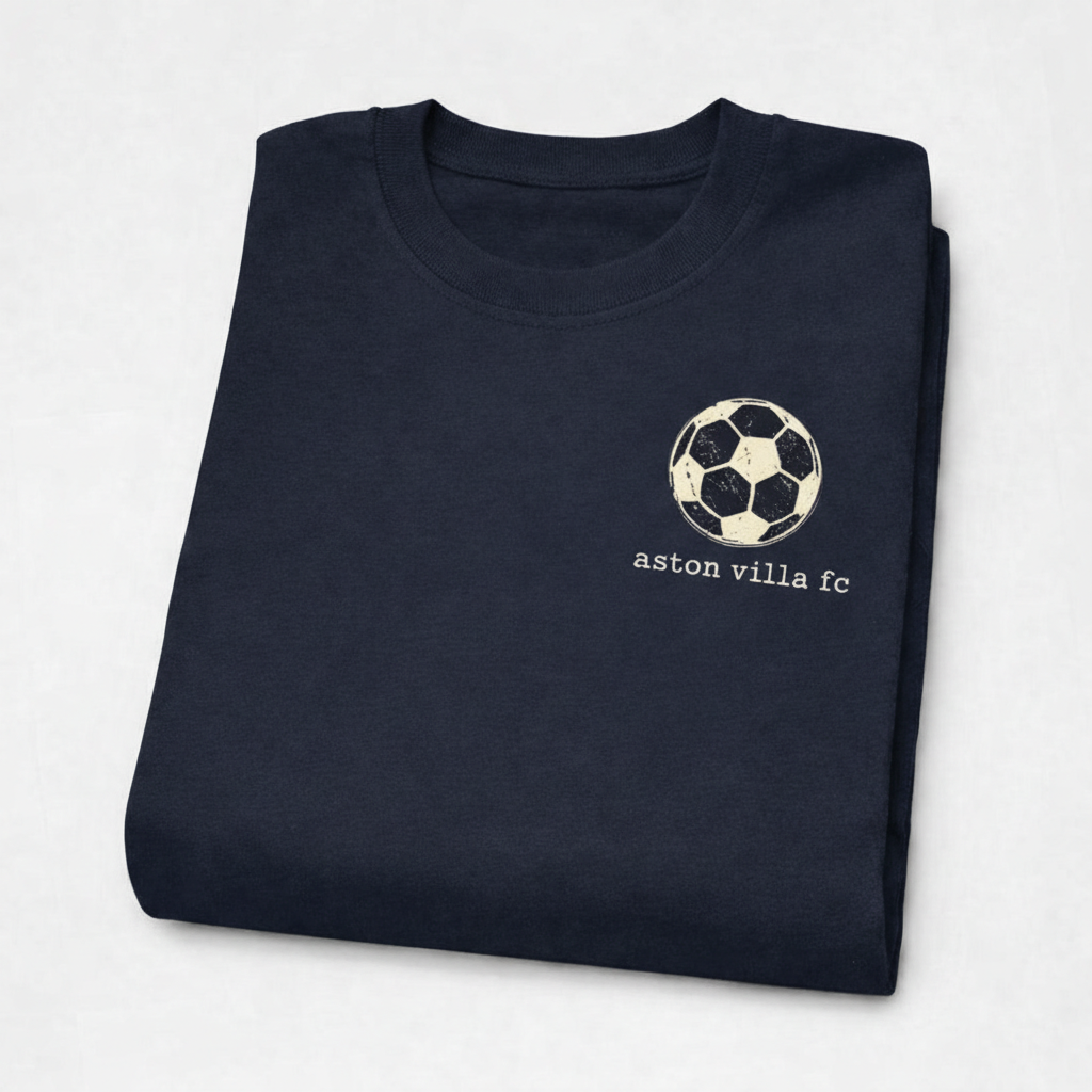 Aston Villa Fan Gift T-Shirt - Black Cotton Vintage Football Design with Minimalist Style