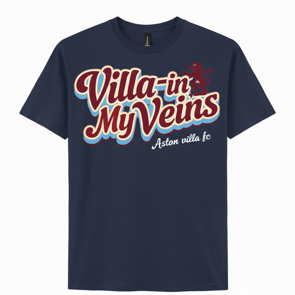 Retro Cotton T-Shirt Gift - Aston Villa Fan Apparel with Bold Lion Design - Personalised Football Supporter Tee