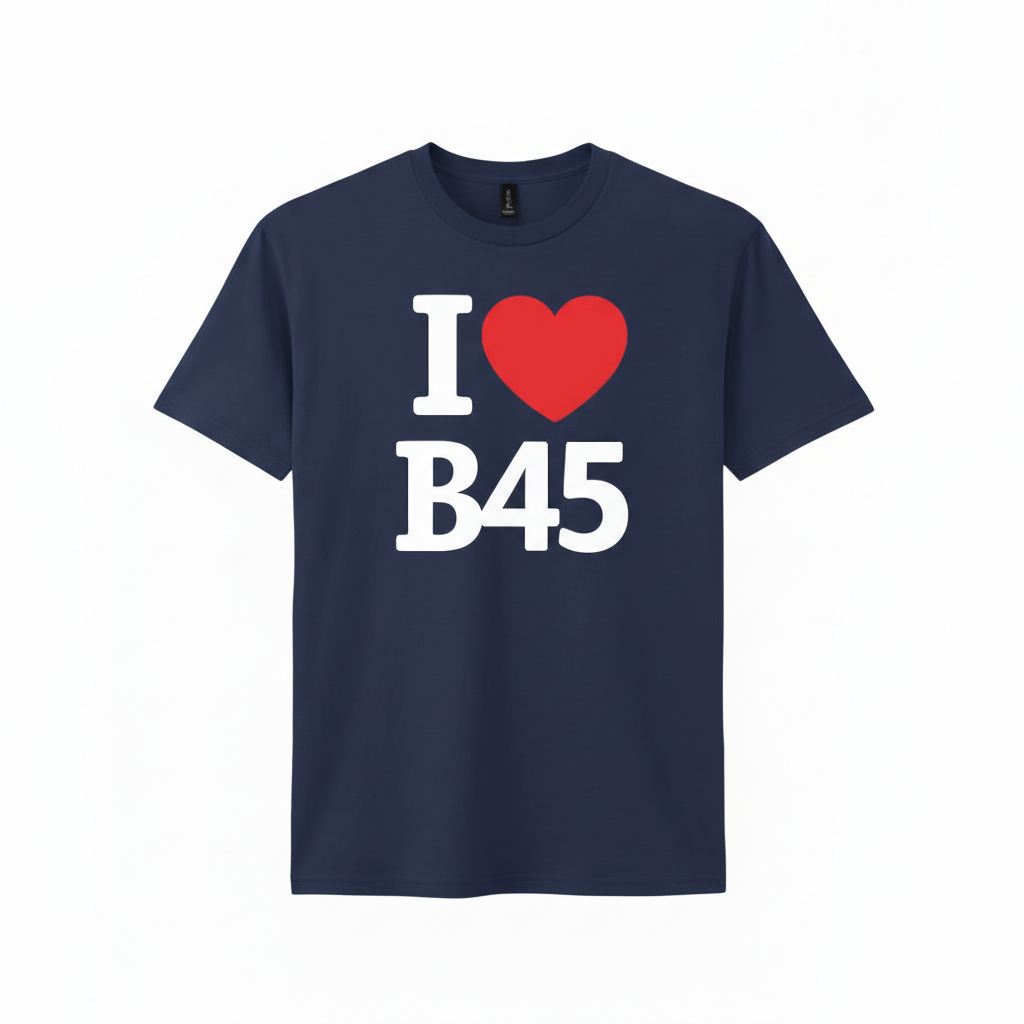 B45 - T-Shirt - I Heart B45 Design - Rednal | New Frankley | Rubery | Cofton Hackett | Barnt Green | Lickey | Longbridge | Northfield | Apes Dale