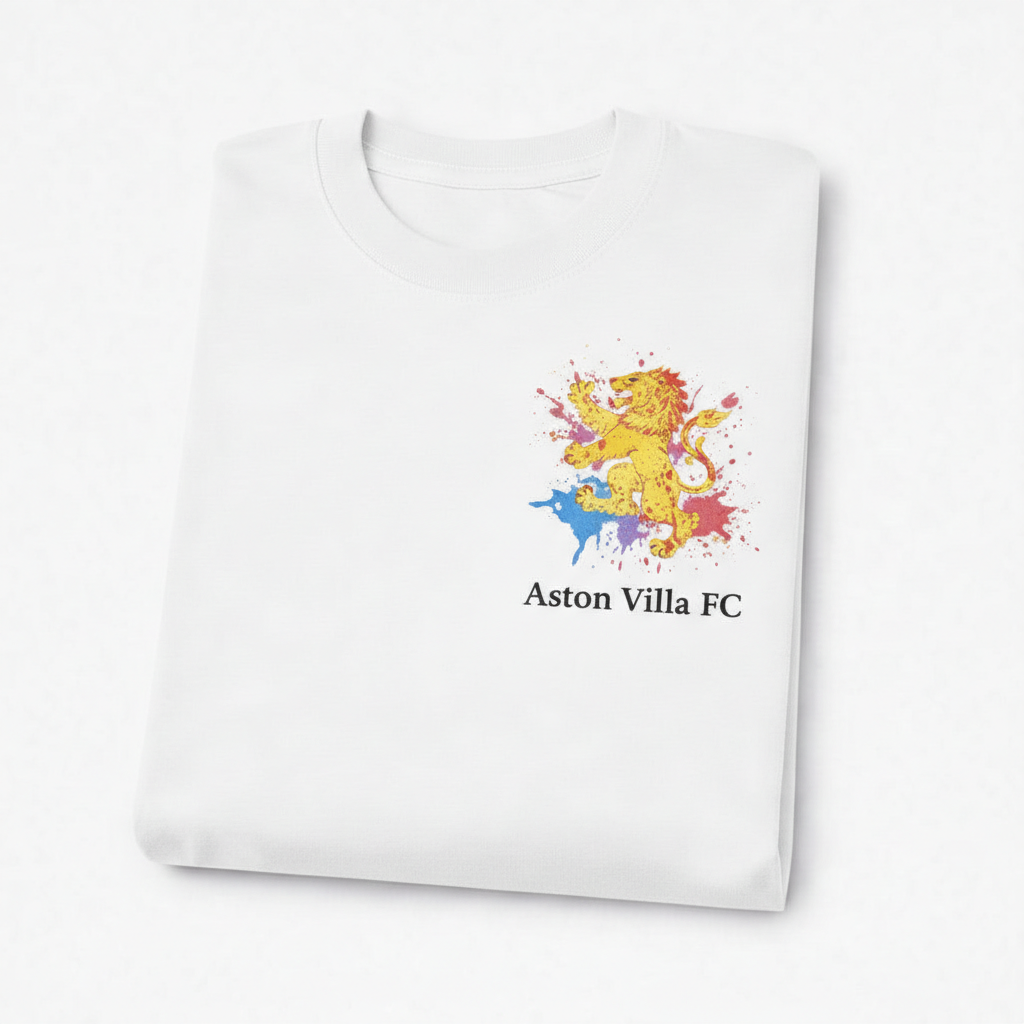 Men's Navy Blue T-Shirt with Yellow Lion Graphic - Aston Villa Fan Gift - Unique Lionheart Splash Design