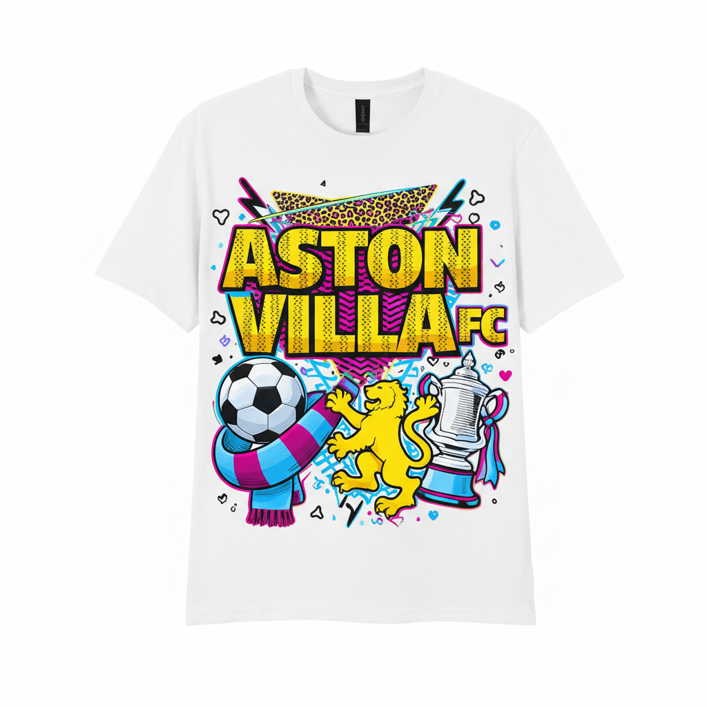 Aston Villa Football Fan T-Shirt - 100% Cotton Gift with Lionheart Vibes Illustration - Unique Sports Enthusiast Present