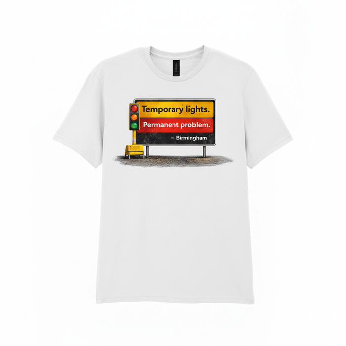 Birmingham - T-Shirt - Humorous Temporary Traffic Lights are Permanent in Brum Design
