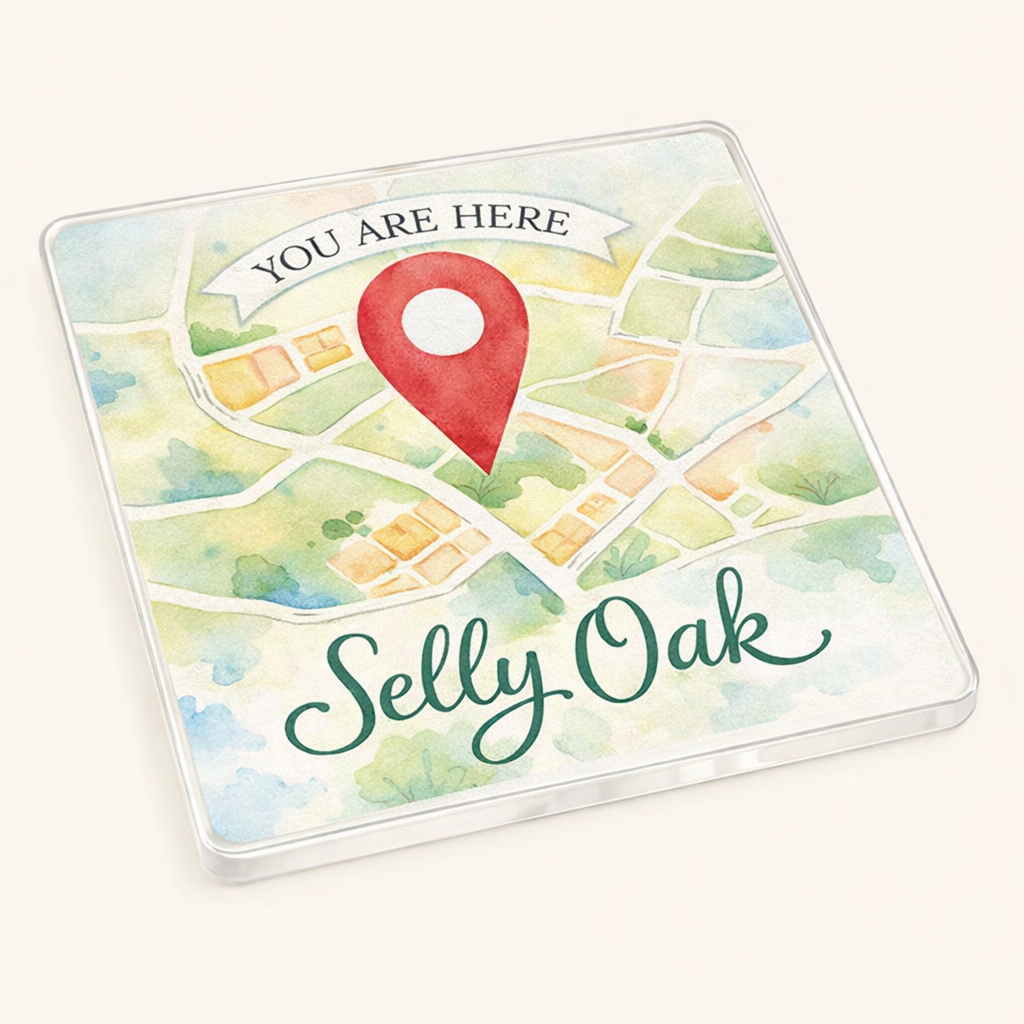 Selly Oak - Coaster - Soft Watercolours - Location Pin