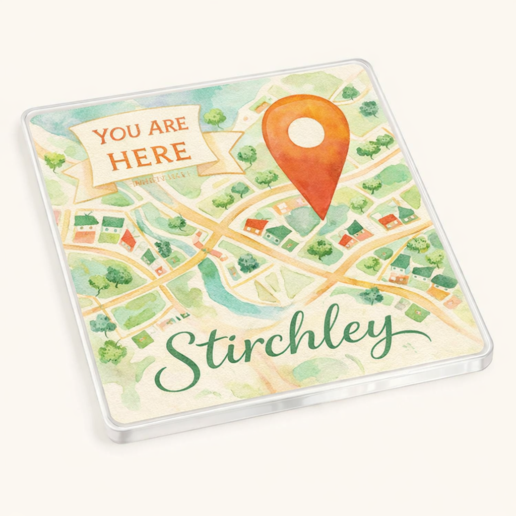 Stirchley - Coaster - Soft Watercolours - Location Pin