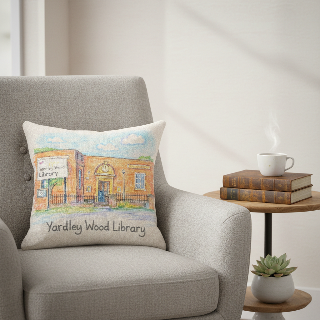 Yardley Wood - Cushion - Artistic Illustration Design - Yardley Wood Library