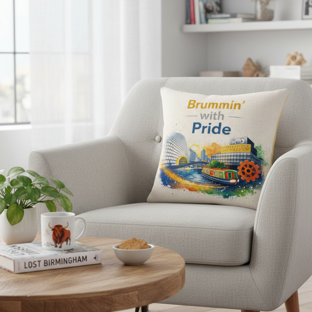 Birmingham Linen Effect Cushion Cover Gift - 40cm x 40cm Vibrant Brummin Vibes Decor, Colourful Home Accent
