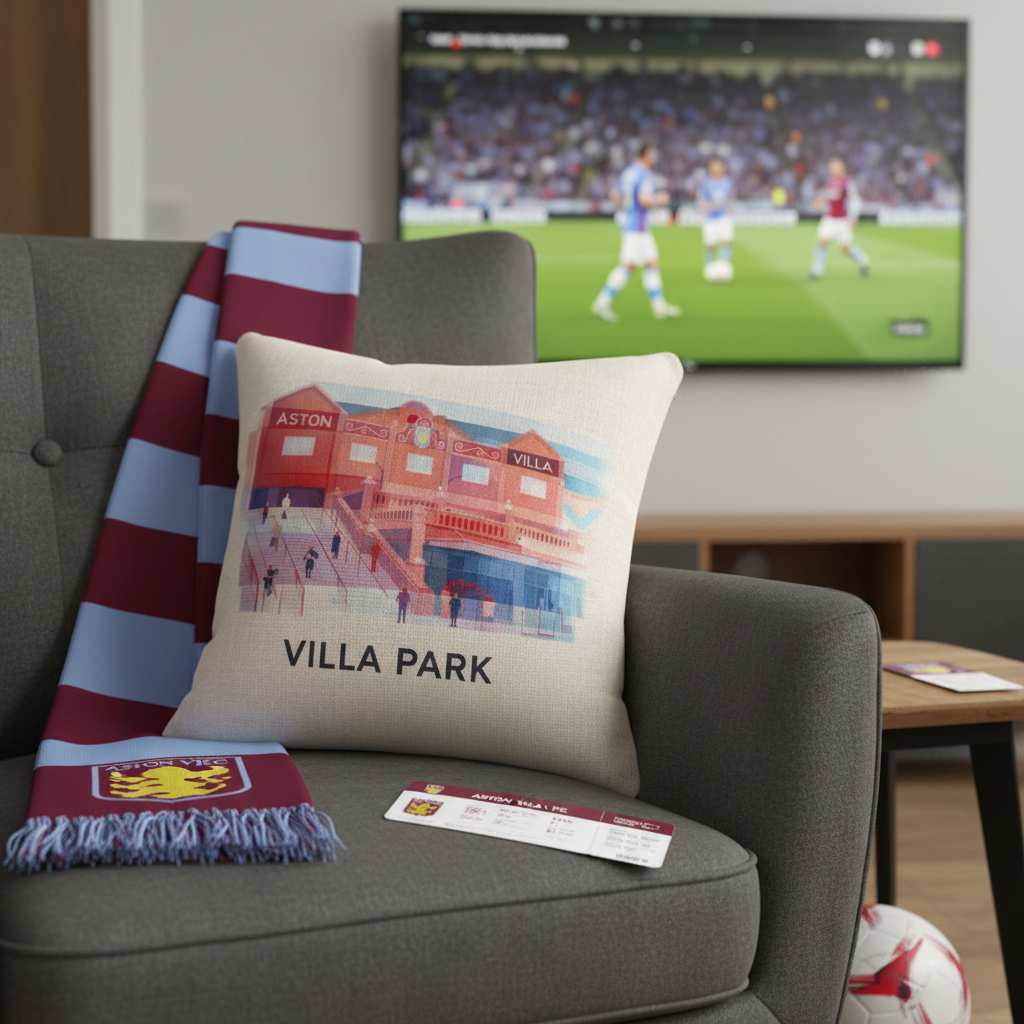 Villa Vibe Linen Effect Cushion Cover Gift - 40cm x 40cm Villa Park Illustration for Aston Villa FC Fans